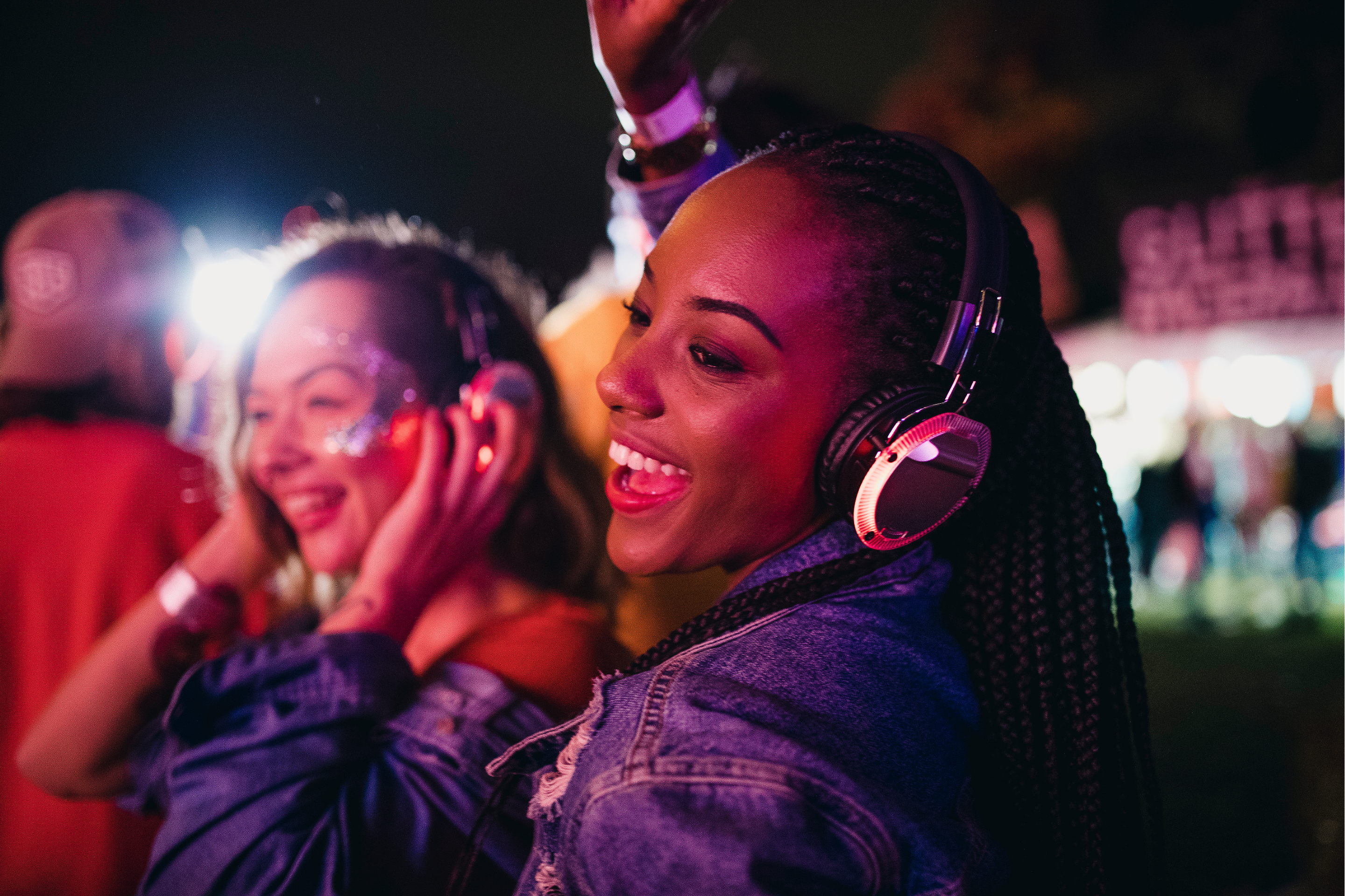 Teen Girls at Disco with Headphones